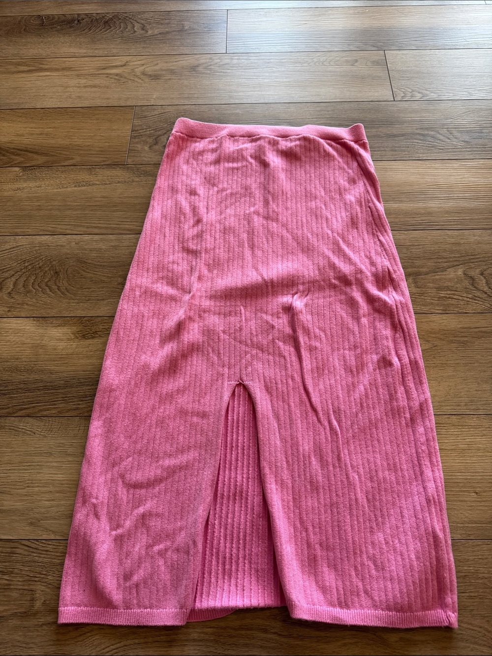 Free People Pink Ribbed Midi Skirt with Front Slit